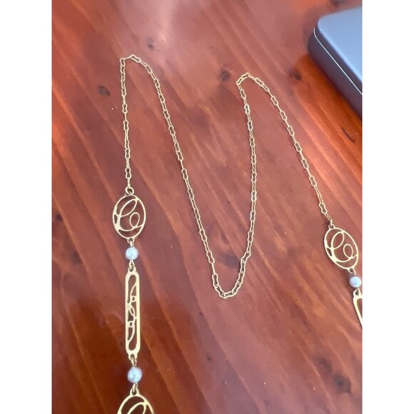 Vintage Gold Tone Avon Necklace Script Initial C Faux Pearl No Clasp Estate 31" - Picture 4 of 4